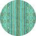 Round Machine Washable Abstract Turquoise Modern Area Rugs, wshabs2378turq