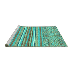 Sideview of Machine Washable Abstract Turquoise Modern Area Rugs, wshabs2378turq