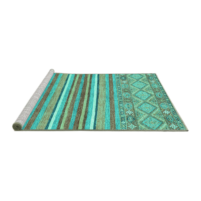 Sideview of Machine Washable Abstract Turquoise Modern Area Rugs, wshabs2378turq