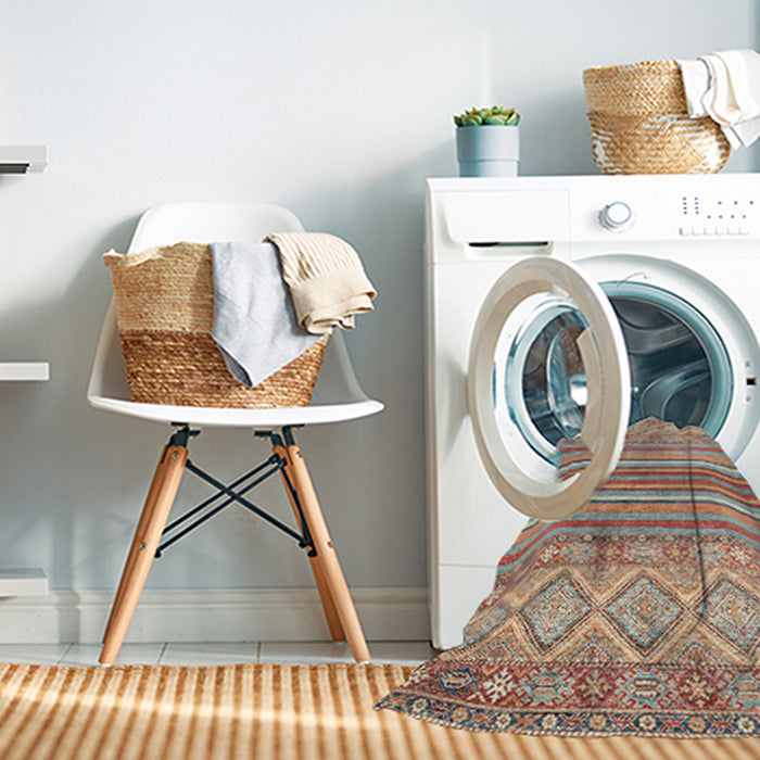 Machine Washable Abstract Tan Brown Rug in a Washing Machine, wshabs2378