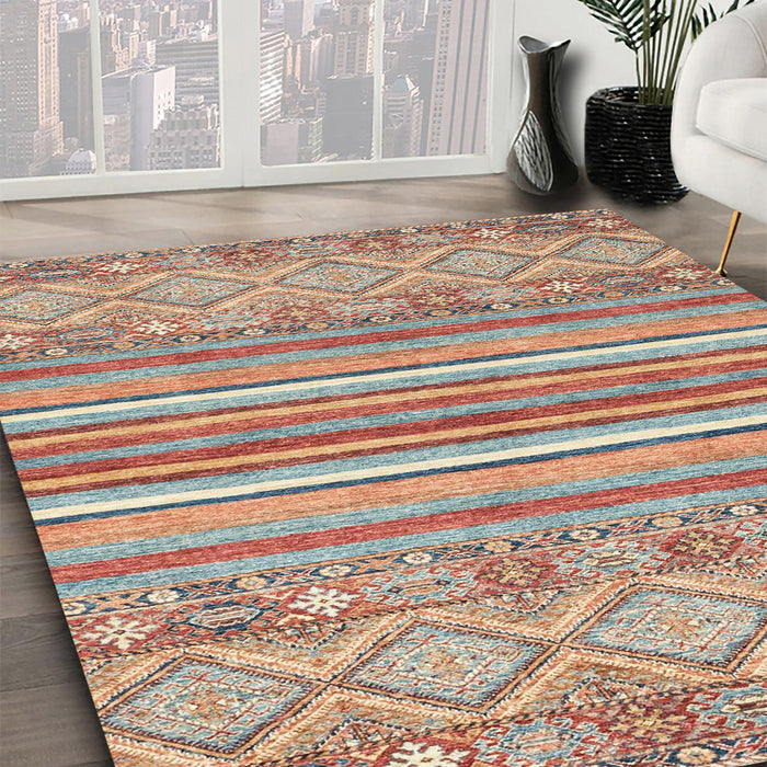 Abstract Tan Brown Modern Rug in Family Room, abs2378