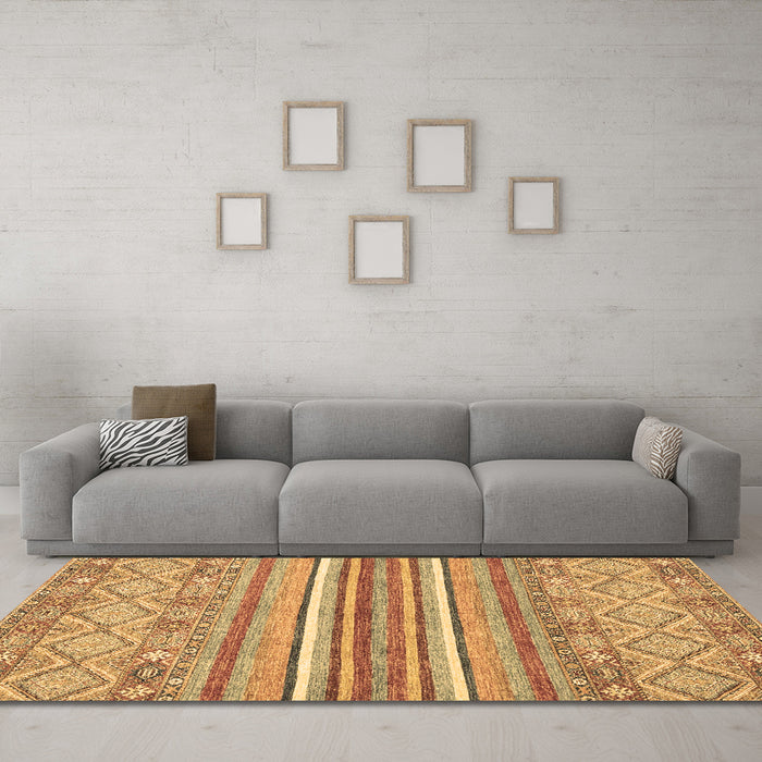 Machine Washable Abstract Brown Modern Rug in a Living Room,, wshabs2378brn
