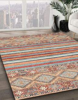 Machine Washable Abstract Tan Brown Rug in a Family Room, wshabs2378
