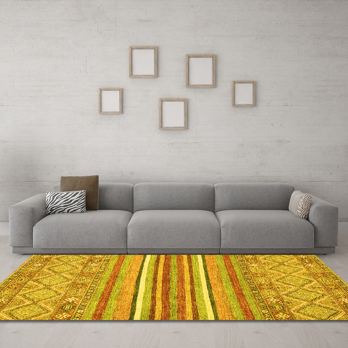 Machine Washable Abstract Yellow Modern Rug in a Living Room, wshabs2378yw