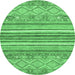 Round Machine Washable Abstract Emerald Green Modern Area Rugs, wshabs2378emgrn