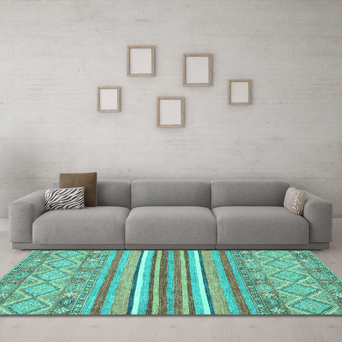 Machine Washable Abstract Turquoise Modern Area Rugs in a Living Room,, wshabs2378turq