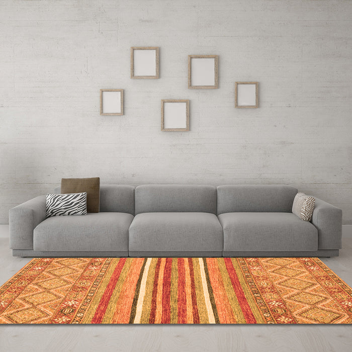 Machine Washable Abstract Orange Modern Area Rugs in a Living Room, wshabs2378org