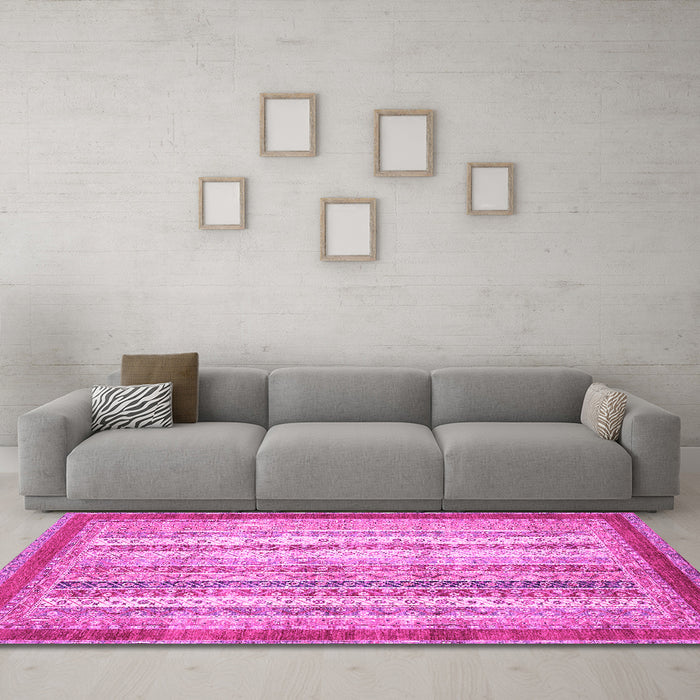 Machine Washable Abstract Pink Modern Rug in a Living Room, wshabs2379pnk