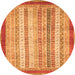 Round Machine Washable Abstract Orange Modern Area Rugs, wshabs2379org