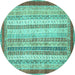 Round Machine Washable Abstract Turquoise Modern Area Rugs, wshabs2379turq