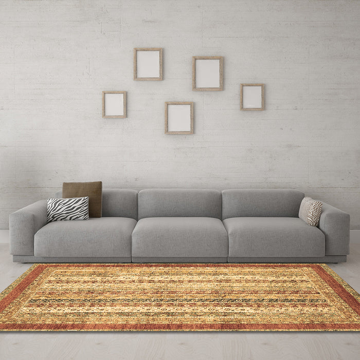 Machine Washable Abstract Brown Modern Rug in a Living Room,, wshabs2379brn
