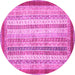 Round Machine Washable Abstract Pink Modern Rug, wshabs2379pnk