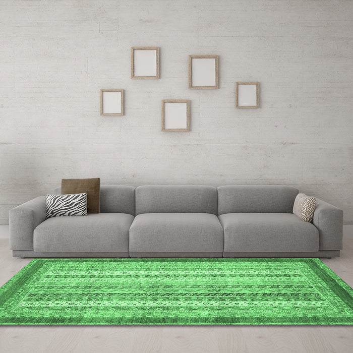 Machine Washable Abstract Emerald Green Modern Area Rugs in a Living Room,, wshabs2379emgrn