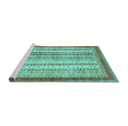 Sideview of Machine Washable Abstract Turquoise Modern Area Rugs, wshabs2379turq