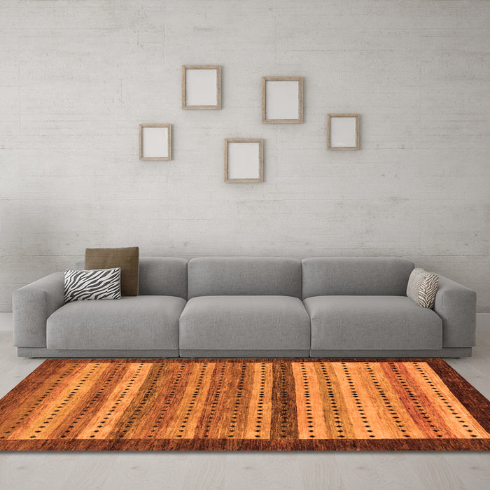 Machine Washable Abstract Orange Modern Area Rugs in a Living Room, wshabs237org