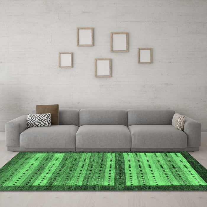 Machine Washable Abstract Emerald Green Modern Area Rugs in a Living Room,, wshabs237emgrn