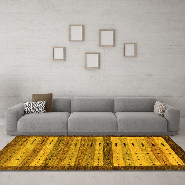 Machine Washable Abstract Yellow Modern Rug in a Living Room, wshabs237yw