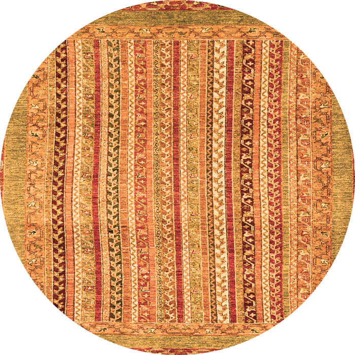 Round Machine Washable Abstract Orange Modern Area Rugs, wshabs2380org