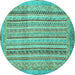 Round Machine Washable Abstract Turquoise Modern Area Rugs, wshabs2380turq