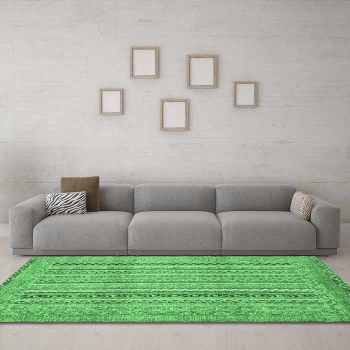Machine Washable Abstract Emerald Green Modern Area Rugs in a Living Room,, wshabs2380emgrn