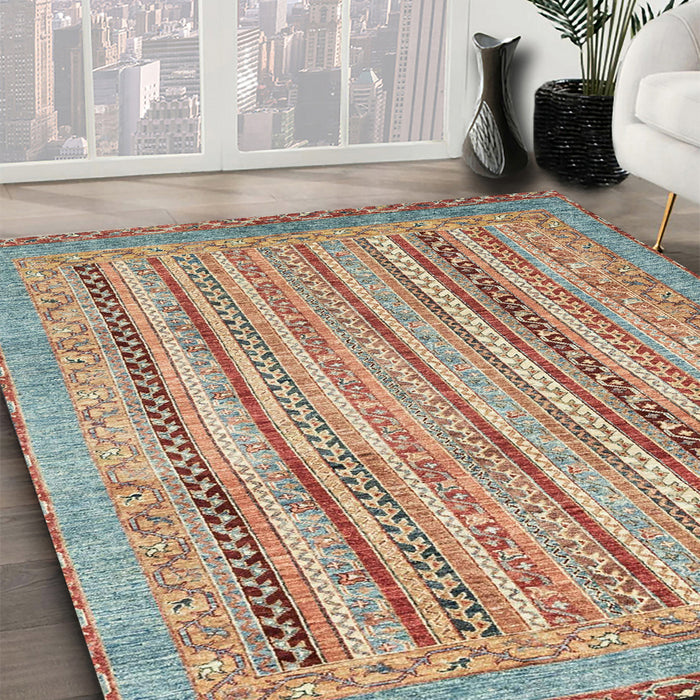 Abstract Gold Brown Modern Rug in Family Room, abs2380