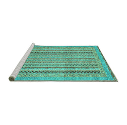 Sideview of Machine Washable Abstract Turquoise Modern Area Rugs, wshabs2380turq