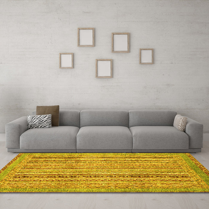 Machine Washable Abstract Yellow Modern Rug in a Living Room, wshabs2380yw