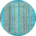 Round Machine Washable Abstract Light Blue Modern Rug, wshabs2381lblu