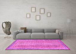 Machine Washable Abstract Pink Modern Rug in a Living Room, wshabs2381pnk