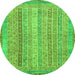 Round Machine Washable Abstract Green Modern Area Rugs, wshabs2381grn