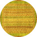 Round Abstract Yellow Modern Rug, abs2381yw