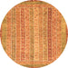 Round Machine Washable Abstract Orange Modern Area Rugs, wshabs2381org