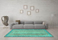 Machine Washable Abstract Turquoise Modern Rug, wshabs2381turq