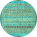 Round Abstract Turquoise Modern Rug, abs2381turq