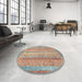 Round Machine Washable Abstract Rust Pink Rug in a Office, wshabs2381