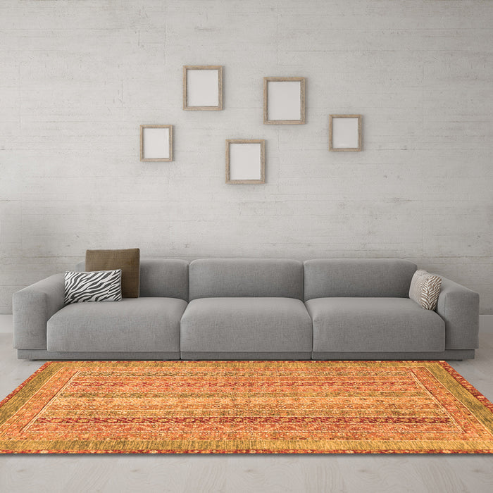 Machine Washable Abstract Orange Modern Area Rugs in a Living Room, wshabs2381org