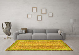 Machine Washable Abstract Yellow Modern Rug in a Living Room, wshabs2381yw