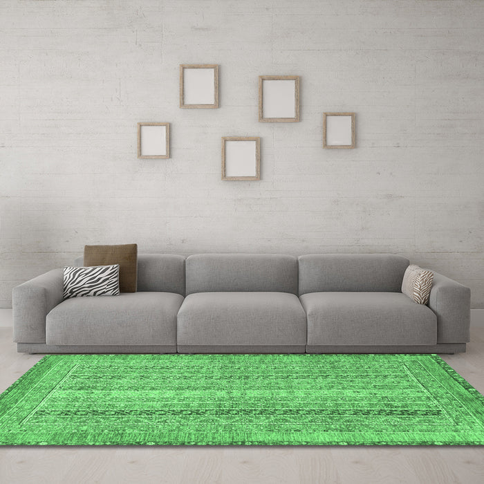 Machine Washable Abstract Emerald Green Modern Area Rugs in a Living Room,, wshabs2381emgrn
