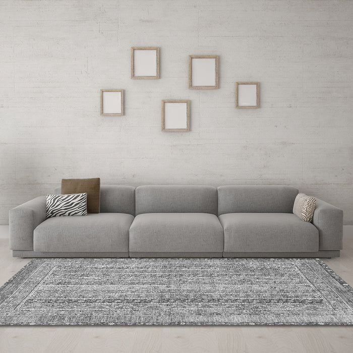 Machine Washable Abstract Gray Modern Rug in a Living Room,, wshabs2381gry