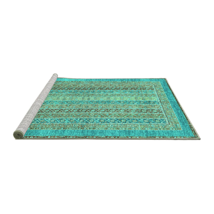 Sideview of Machine Washable Abstract Turquoise Modern Area Rugs, wshabs2381turq