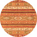 Round Machine Washable Abstract Orange Modern Area Rugs, wshabs2382org