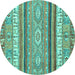 Round Abstract Turquoise Modern Rug, abs2382turq