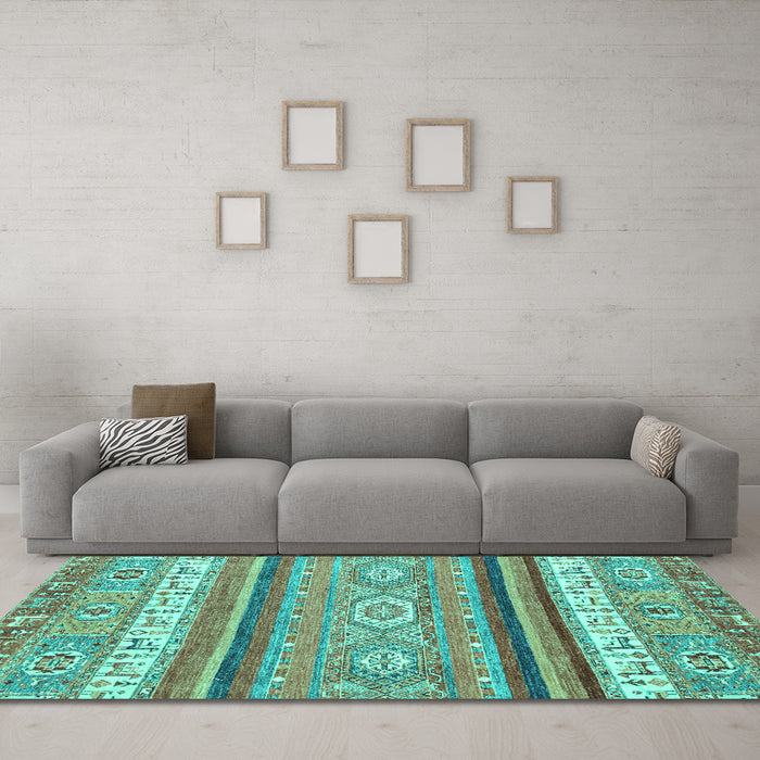 Machine Washable Abstract Turquoise Modern Area Rugs in a Living Room,, wshabs2382turq