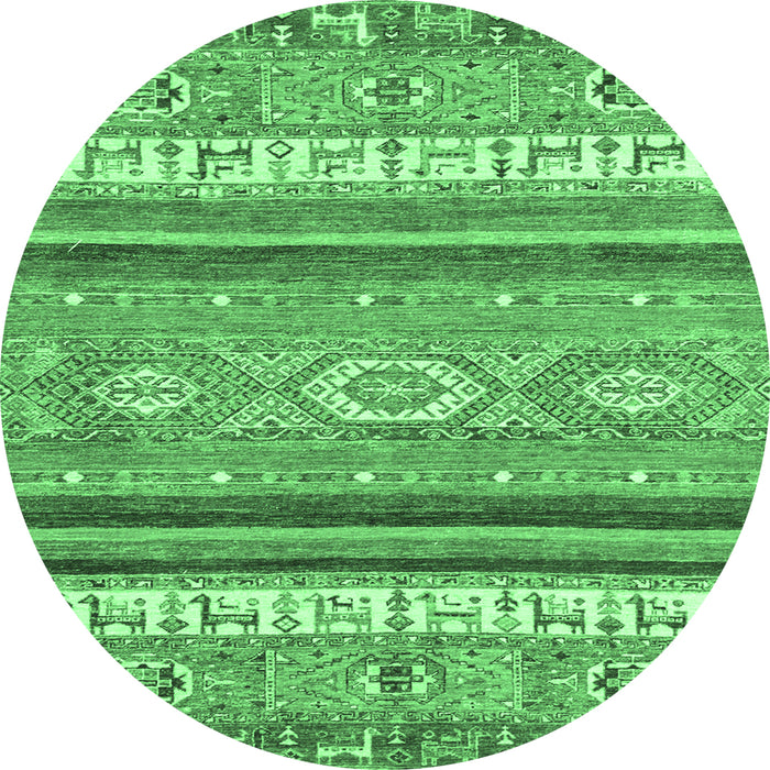 Round Machine Washable Abstract Emerald Green Modern Area Rugs, wshabs2382emgrn