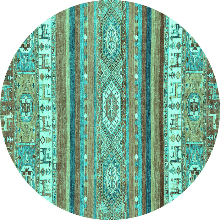 Round Machine Washable Abstract Turquoise Modern Area Rugs, wshabs2382turq