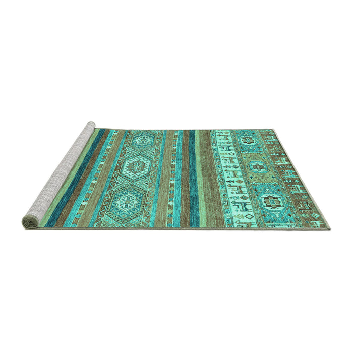 Sideview of Machine Washable Abstract Turquoise Modern Area Rugs, wshabs2382turq
