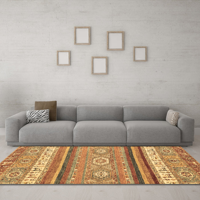 Machine Washable Abstract Brown Modern Rug in a Living Room,, wshabs2382brn