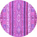 Round Machine Washable Abstract Purple Modern Area Rugs, wshabs2382pur