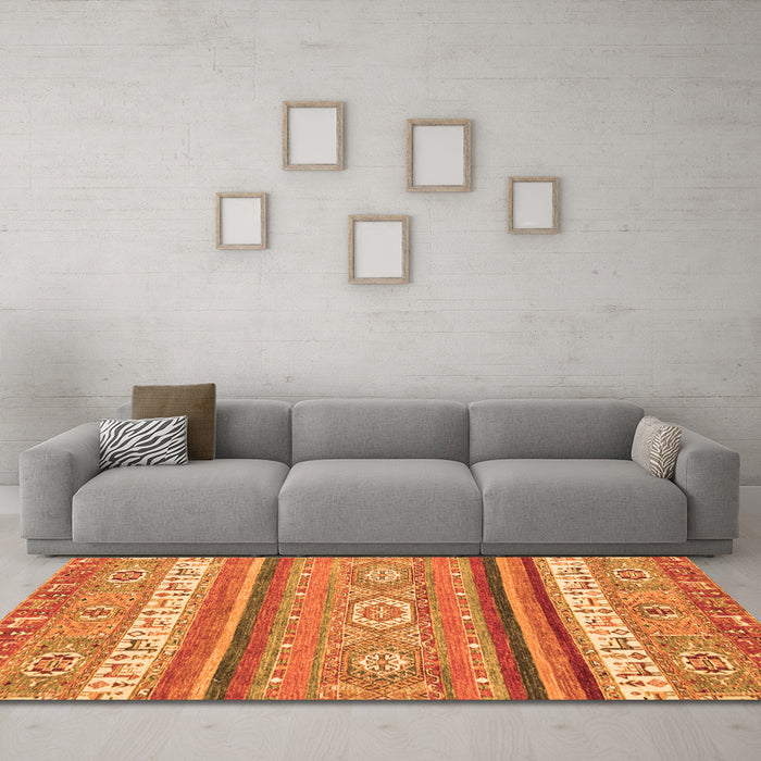 Machine Washable Abstract Orange Modern Area Rugs in a Living Room, wshabs2382org