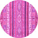 Round Machine Washable Abstract Pink Modern Rug, wshabs2382pnk